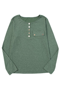 Mist Green Long Sleeve Snap Button Henley Top