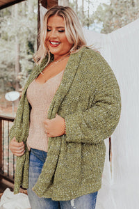 Sage Green Open Front Knit Plus Size Cozy Cardigan