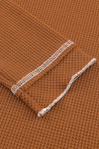 Chestnut Contrast Seam Frilly Edge Waffle Knit T-shirt