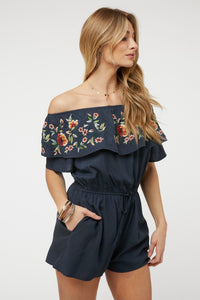 Floral Embroidered Off Shoulder Romper