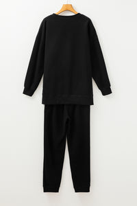 Black Solid Color High Low Pullover and Skinny Pants Set