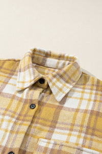 Yellow Plaid Flap Pocket Long Sleeve Shacket