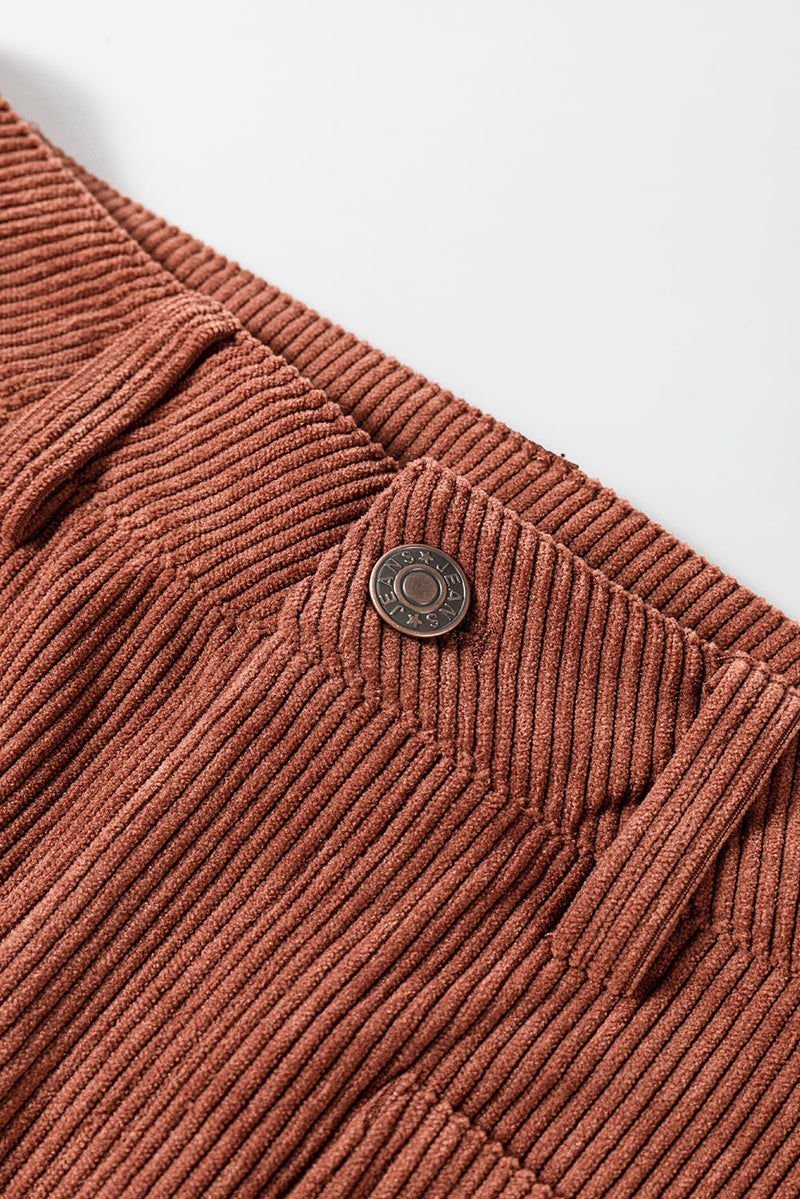 Brown High Waist Square Pockets Corduroy Pants