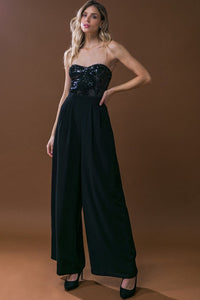 Black Sequin Tube Top Wide Leg Jumpsuit