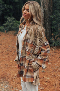 Khaki Plaid Colorblock Patchwork High Low Shacket