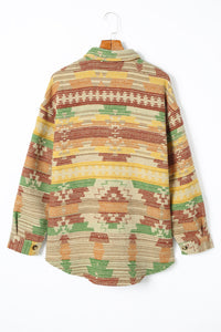 Multicolor Western Aztec Print Button Flap Pocket Shacket