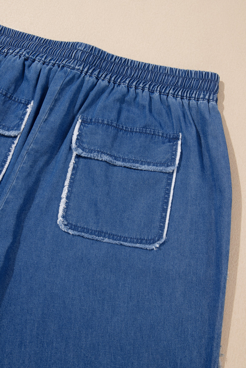 Sail Blue Washed Denim Chambray Loose Plus Size Pants