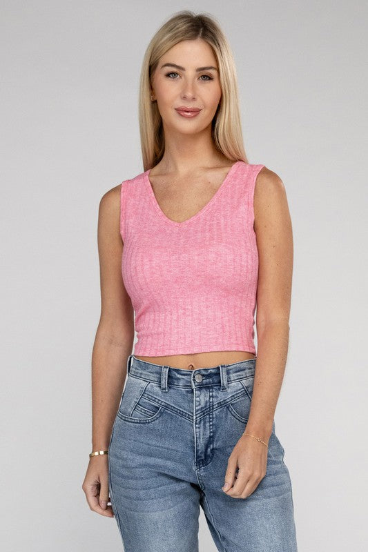 Ribbed Scoop Neck Cropped Sleeveless Top