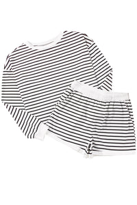 Black Stripe Textured 3/4 Sleeve Top and Shorts Set