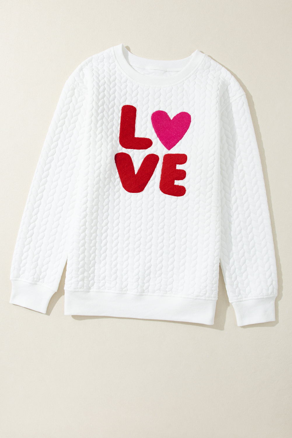 Racing Red Heart XOXO Chenille Embroidered Textured Sweatshirt