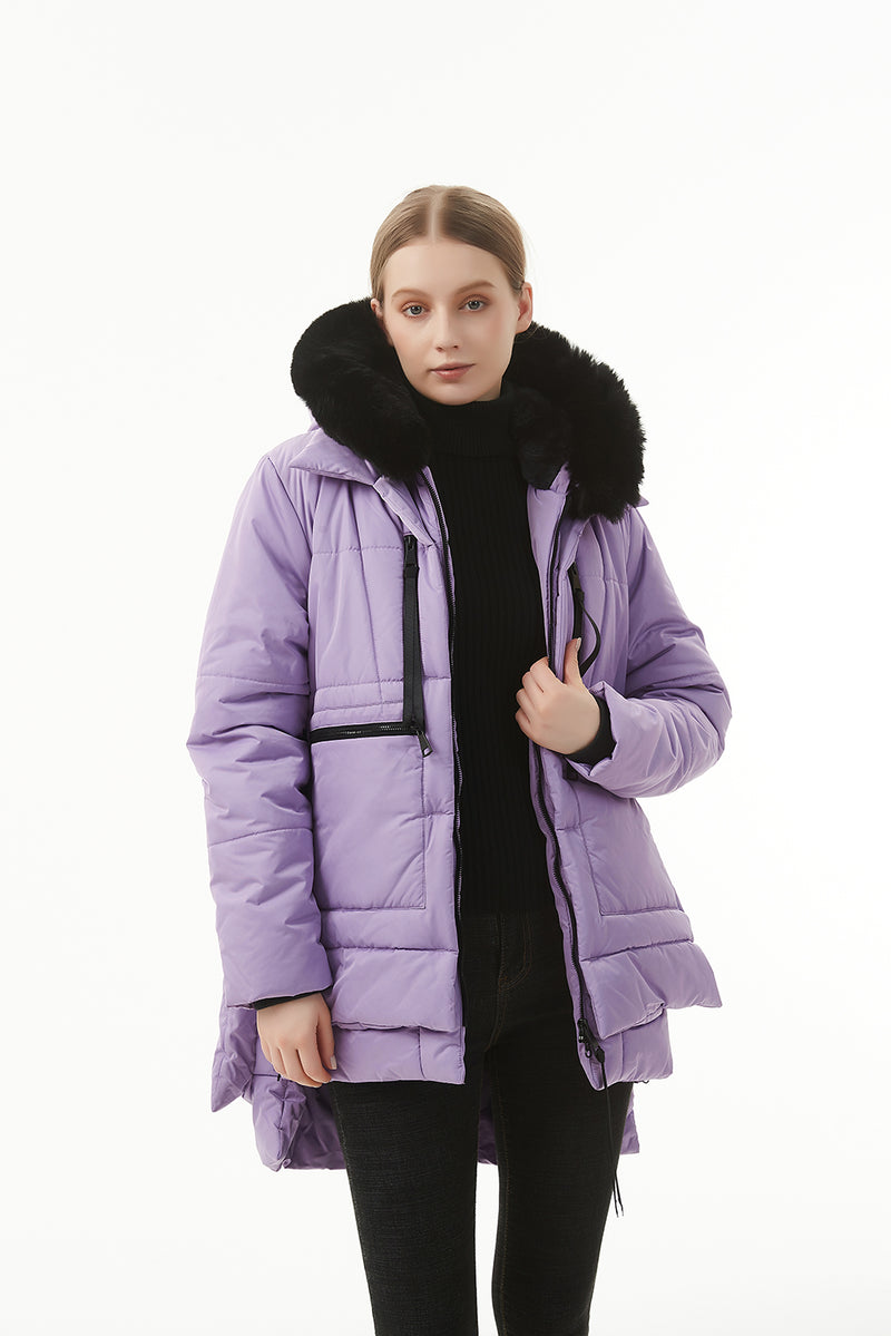 Wisteria Plush Linen Zip Up Hooded Puffer Coat