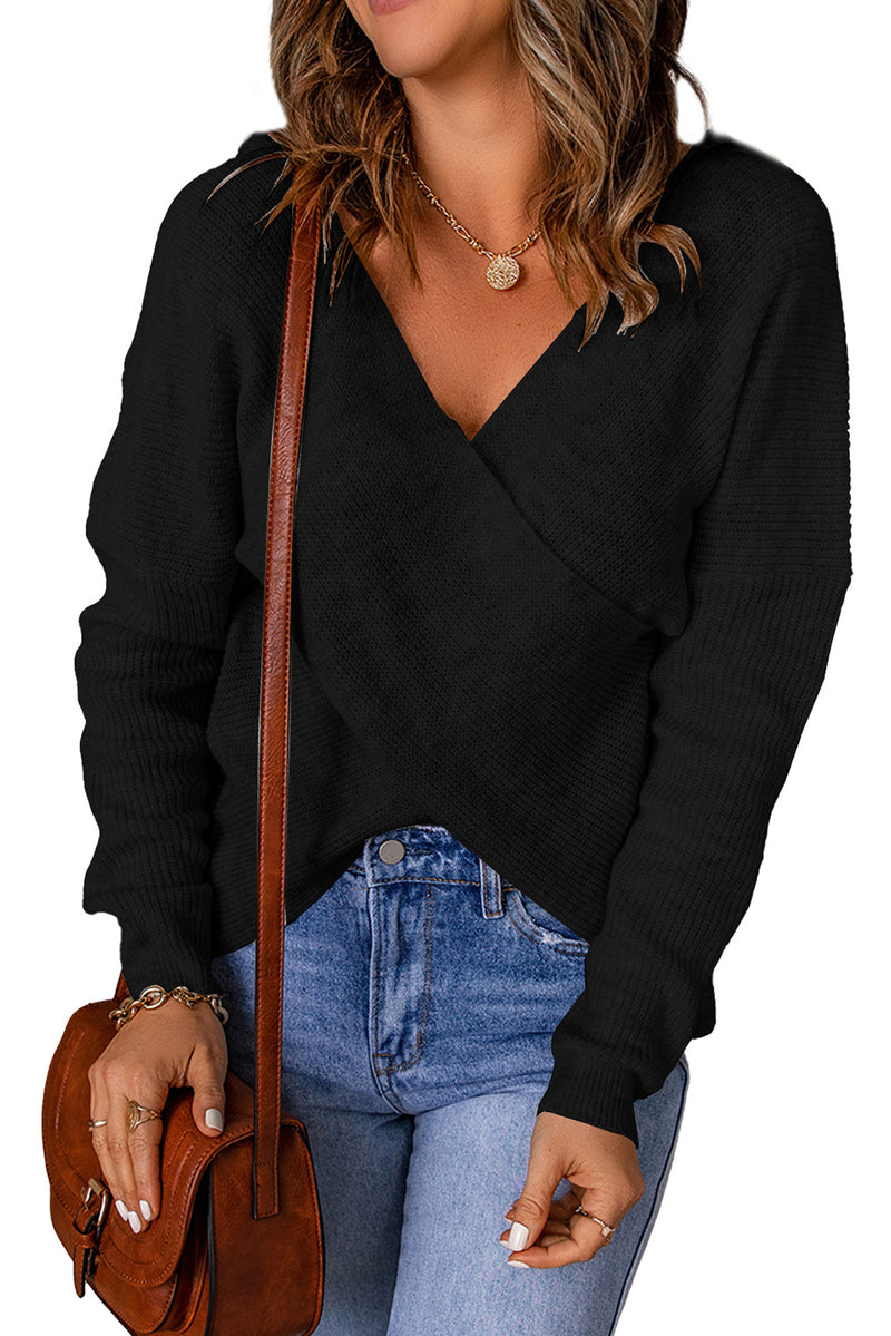 Apricot Criss Cross Wrap Plunging Neck Sweater