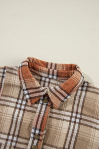 Khaki Plaid Colorblock Patchwork High Low Shacket