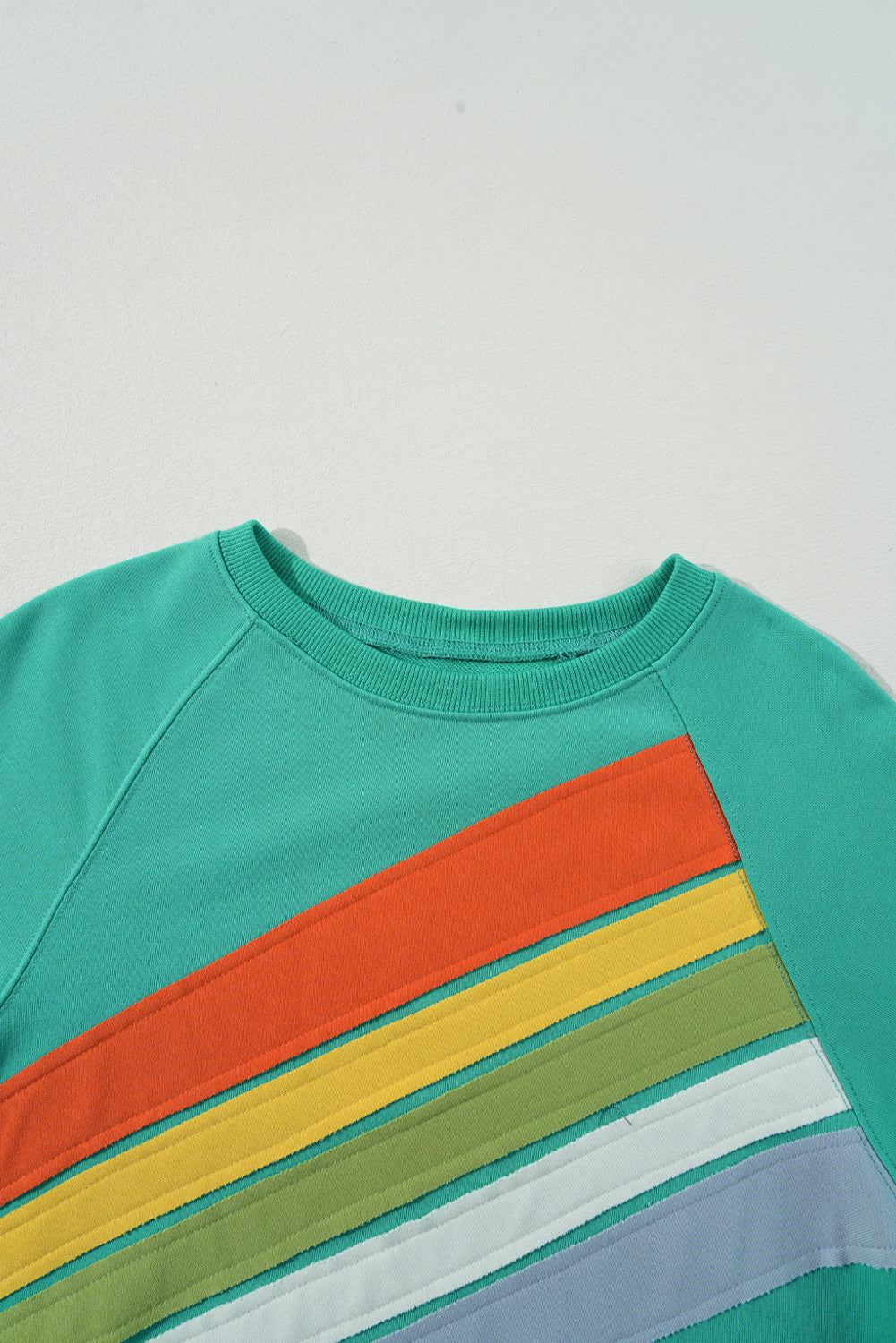 Mint Green Rainbow Colorblock Striped Pullover Sweatshirt