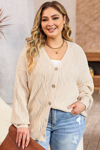 Gray Plus Size Knitted Hollow out Button up Cardigan