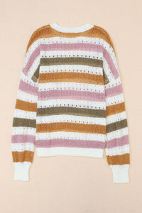 Striped Hollowed Knitted Loose Sweater