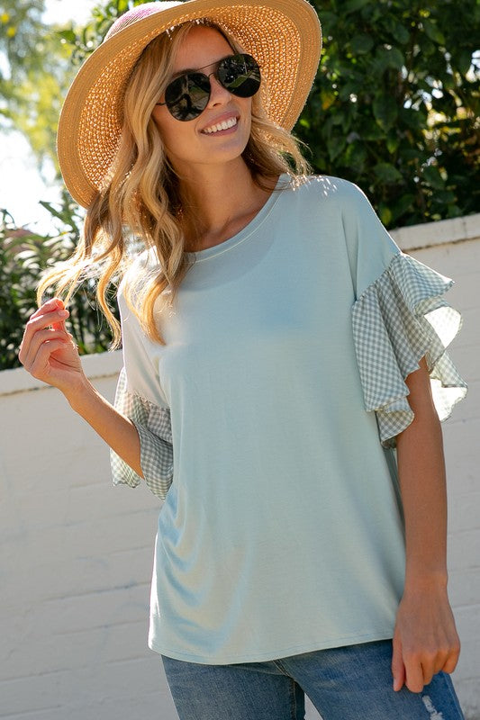 PLUS SOLID CHECKER MIXED BOXY TOP