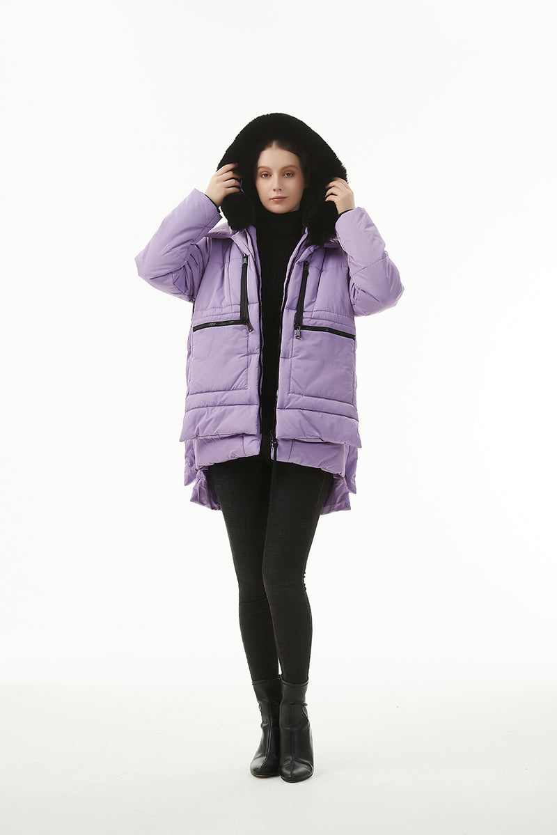 Wisteria Plush Linen Zip Up Hooded Puffer Coat