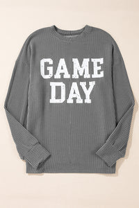 Dark Grey Corded GAME DAY Graphic Long Sleeve Crewneck Top