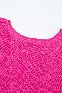 Rose Red Pointelle Knit Scallop Edge Short Sleeve Knit Top