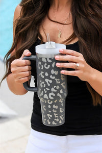 White Leopard Print 40OZ Stainless Steel Portable Cup with Handle