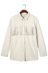 White Fringe Trim Plus Size Suede Shacket