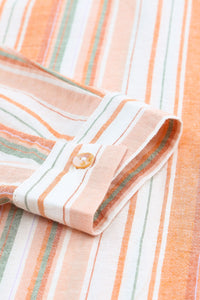 Orange Plus Size Striped Shirt with Chest Pockets