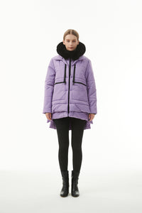 Wisteria Plush Linen Zip Up Hooded Puffer Coat