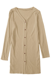 White Solid Color Open-Front Buttons Cardigan