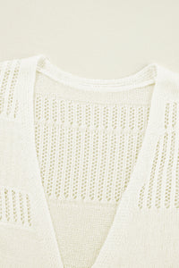 White Solid Color Lightweight Open Knit Tunic Cardigan