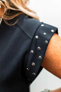 Black Studded Cap Sleeve Plus Size T-shirt Dress