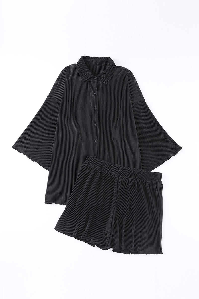 Rose Pleated Buckle Belt Drop Shoulder Shirt Mini Dress