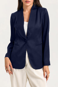 White Collared Neck Single Breasted Blazer with Pockets