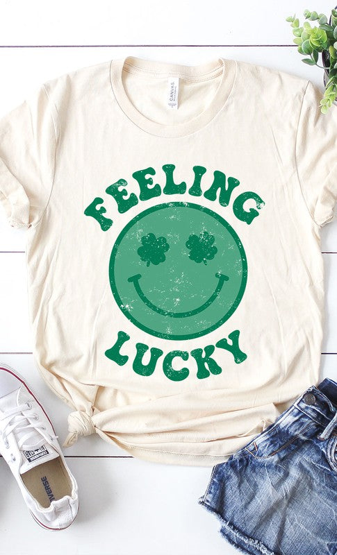 Retro DISTRESSED Feeling Lucky Smiley Tee PLUS