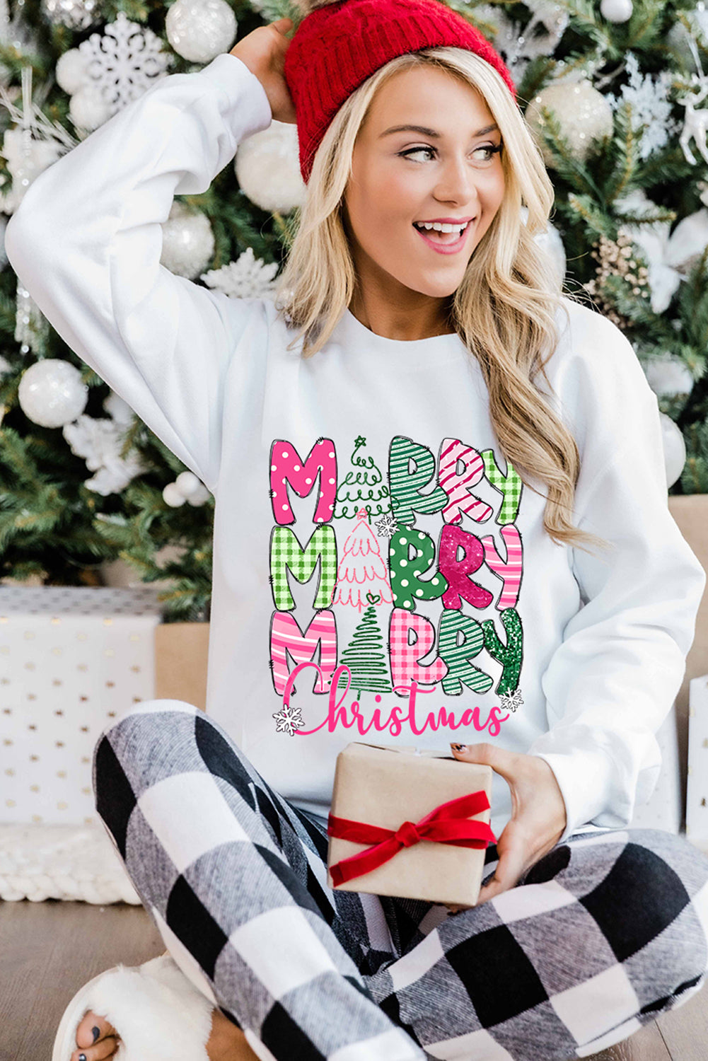 Beige MERRY Christmas Printed Drop Shoulder Pullover Sweatshirt