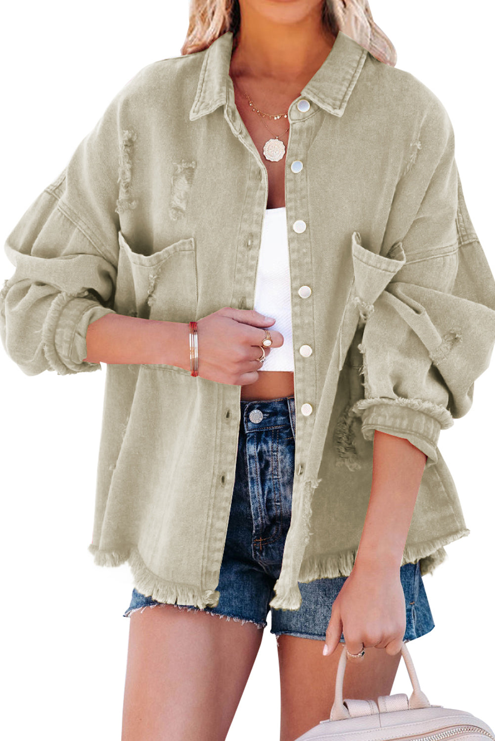 Yellow Distressed Fringe Trim Denim Jacket