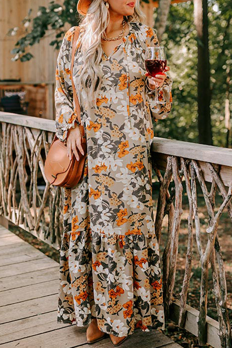 Multicolour Boho Flower Print Maxi Plus Size Dress