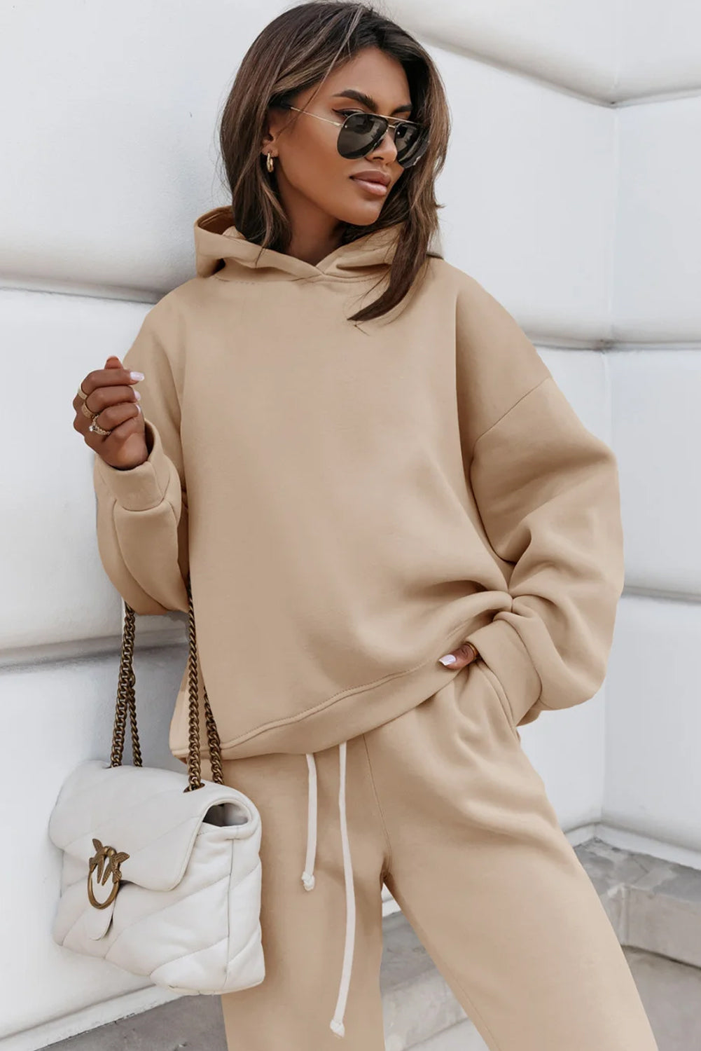 Pale Khaki Chunky Two-piece Hooded Sweatsuit