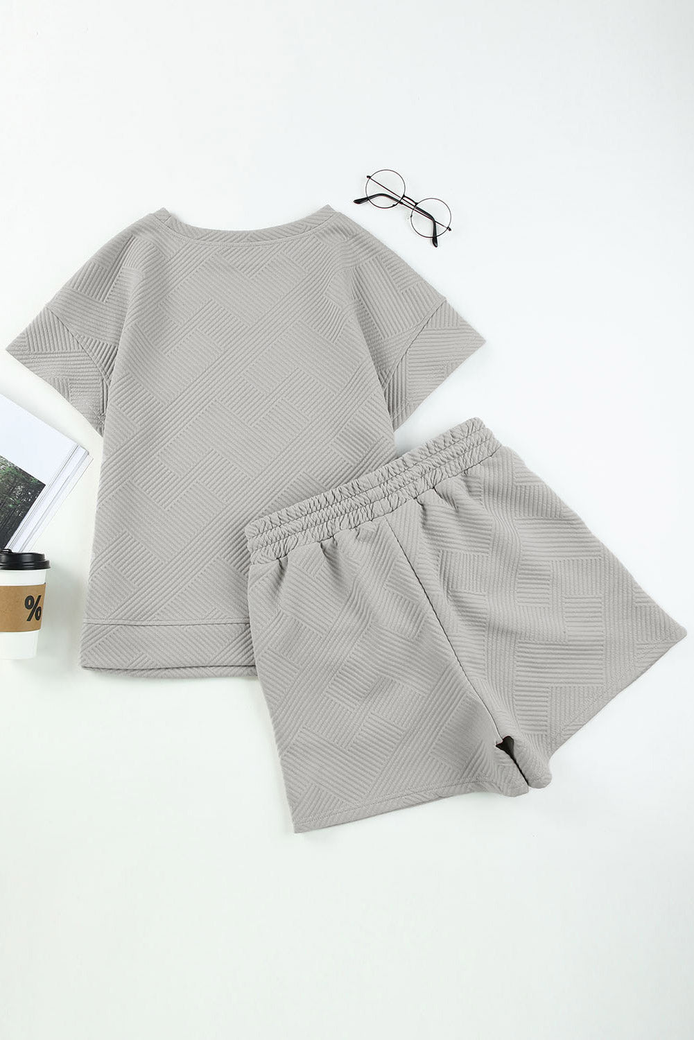 Multicolour Contrast Sleeve Color Block Pullover Shorts Textured Outfit