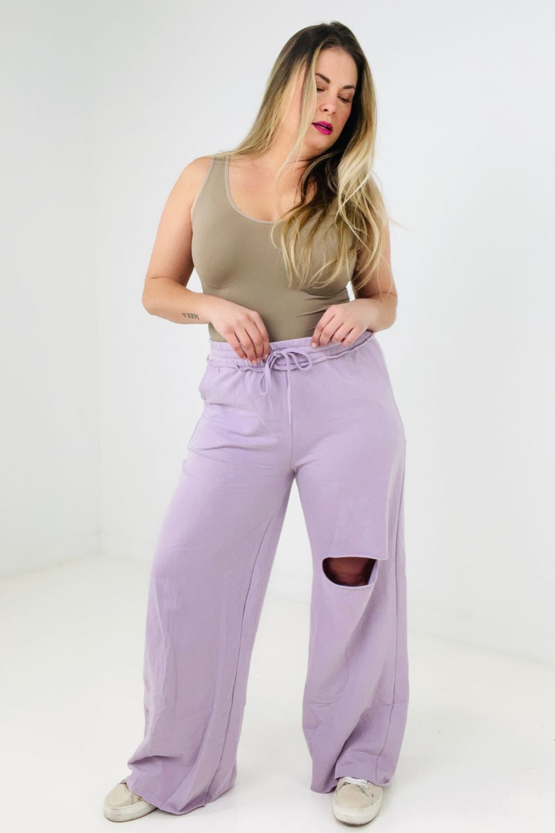 Zenana Distressed Knee French Terry Sweats With Pockets - New Colors