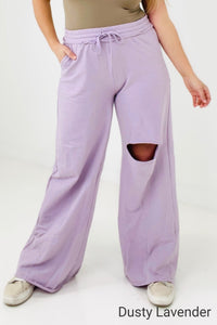 Zenana Distressed Knee French Terry Sweats With Pockets - New Colors